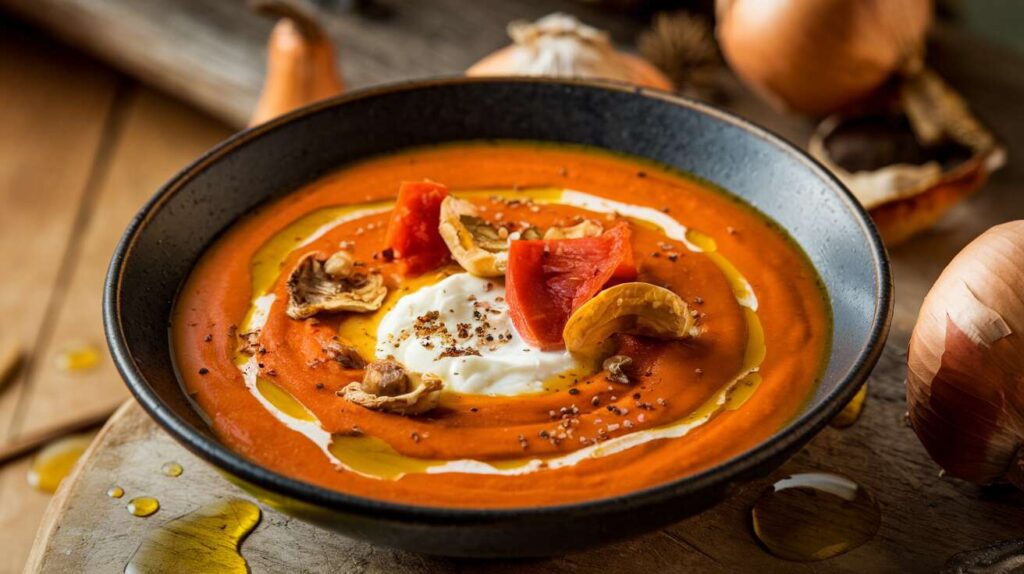 Velouté de potimarrón con queso fresco y cèpes: receta gourmet